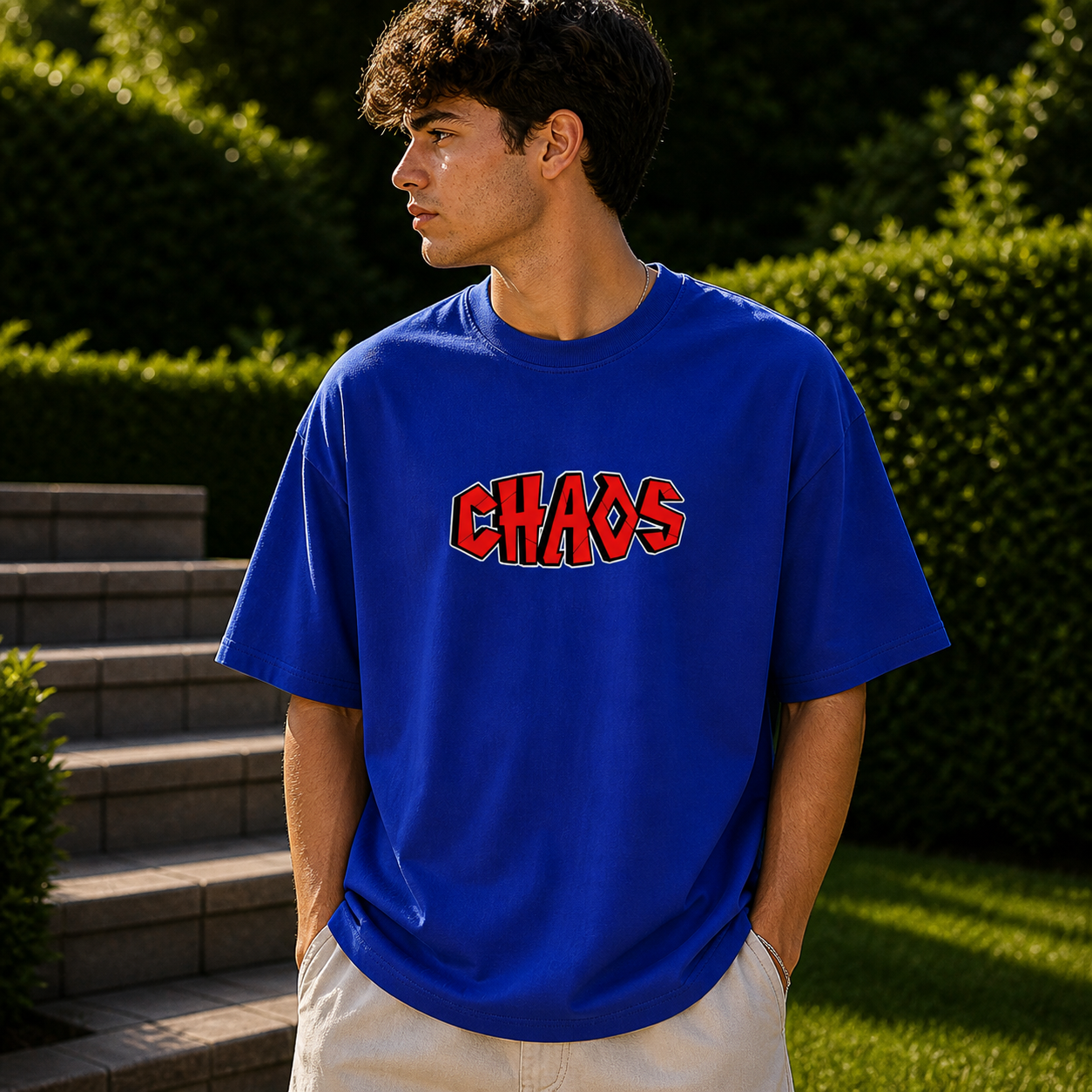 Midnight Chaos Club Oversized Royal Blue Cotton T shirt