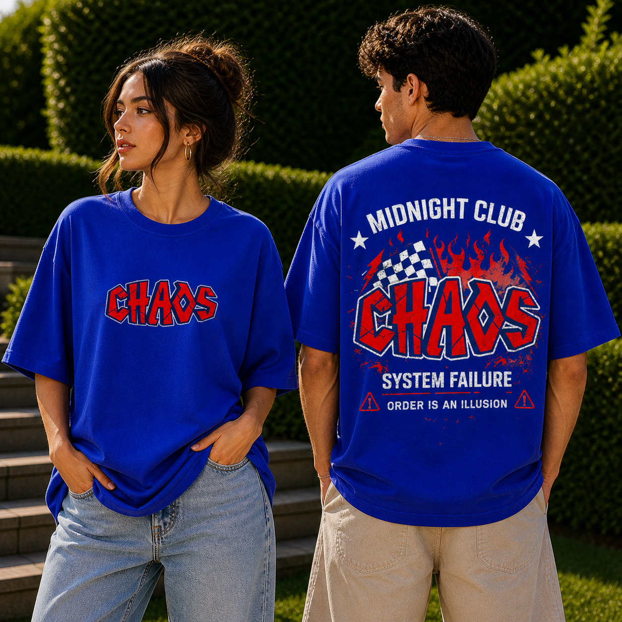 Midnight Chaos Club Oversized Royal Blue Cotton T shirt