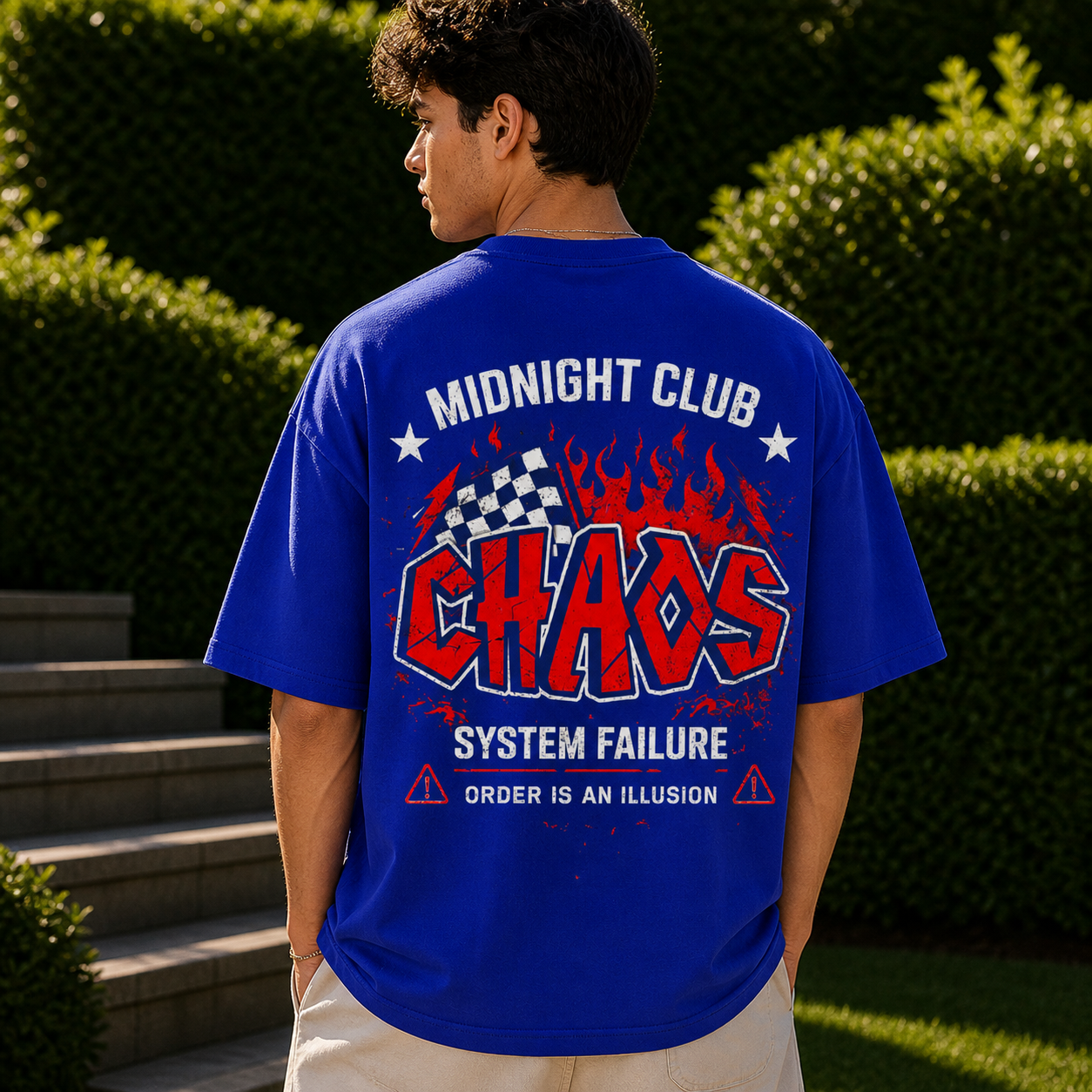 Midnight Chaos Club Oversized Royal Blue Cotton T shirt