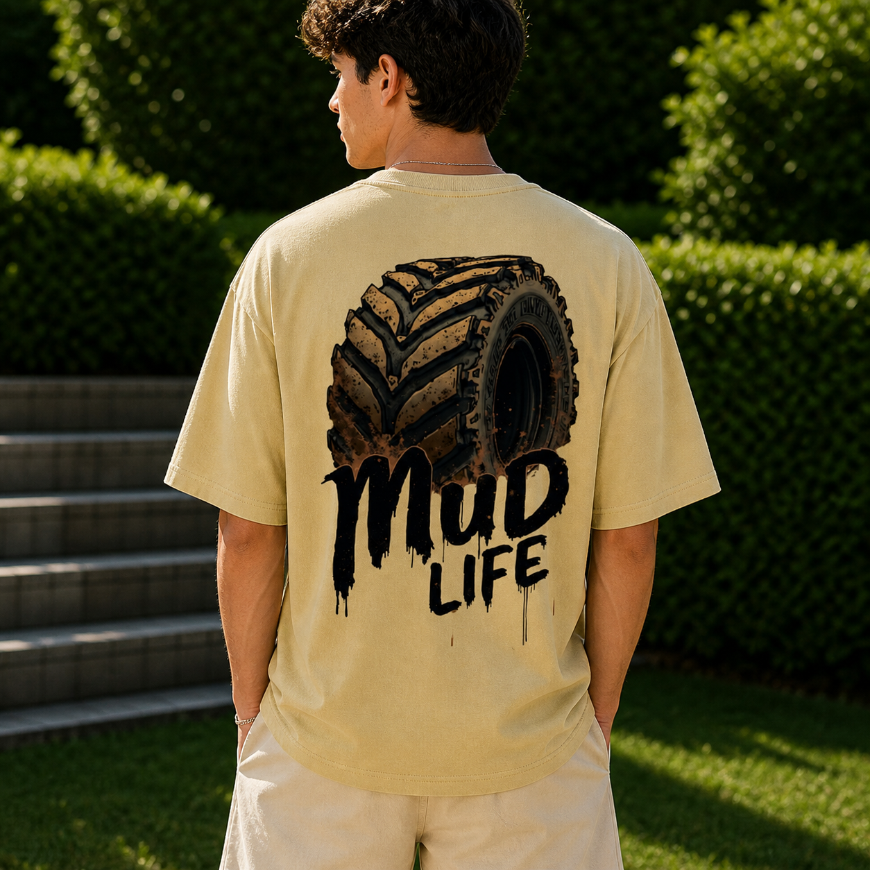 Mud Life Offroad Beast Oversized Cotton Beige T-shirt
