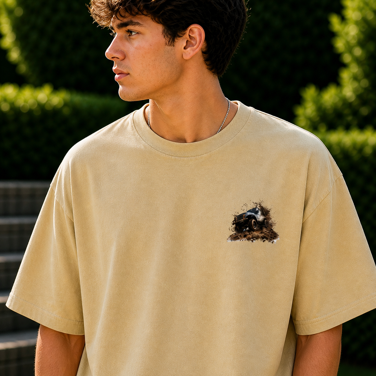 Mud Life Offroad Beast Oversized Cotton Beige T-shirt
