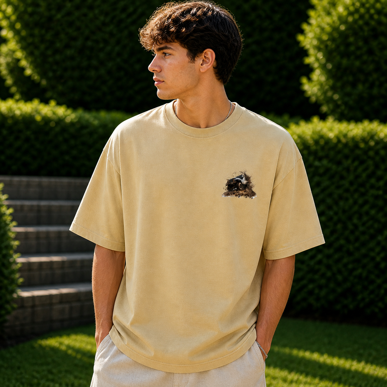 Mud Life Offroad Beast Oversized Cotton Beige T-shirt