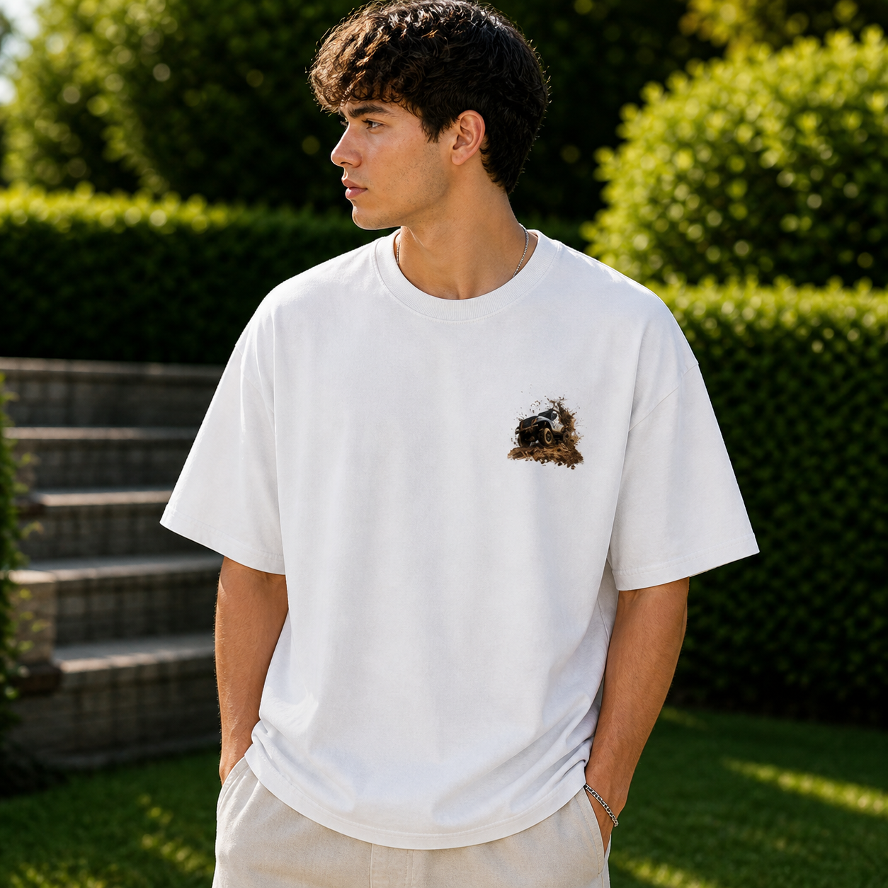 Mud Life Offroad Beast Oversized Cotton White T-shirt