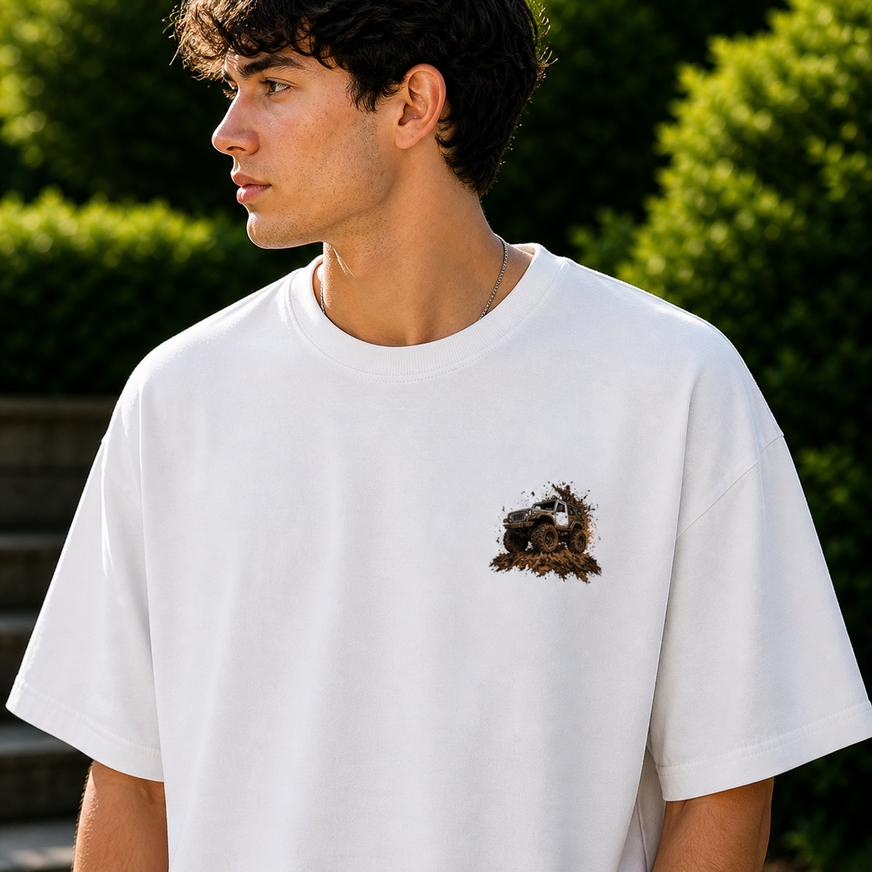 Mud Life Offroad Beast Oversized Cotton White T-shirt