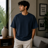 Navy Blue Plain Oversized Cotton T-Shirt Unisex – Blank Essential
