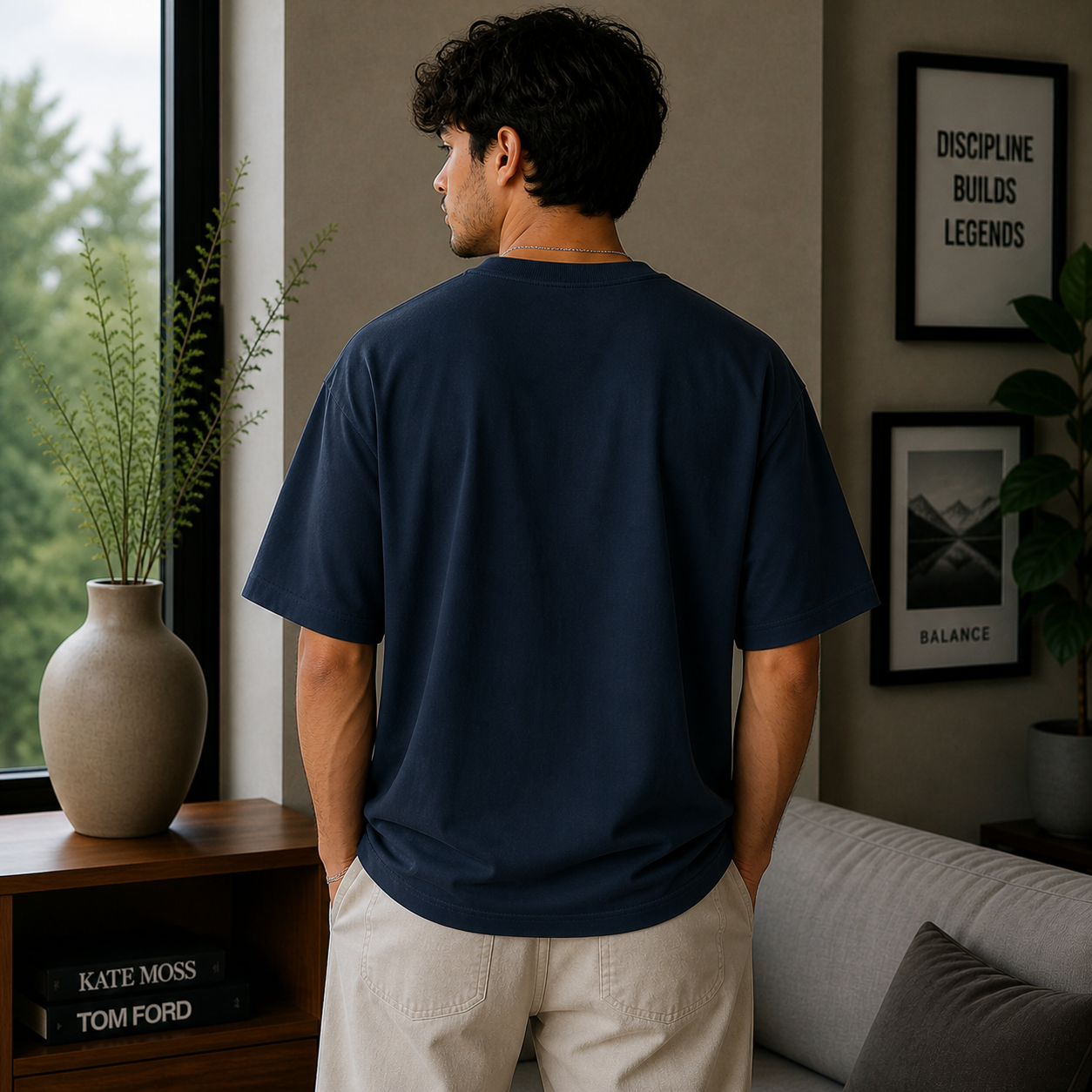 Navy Blue Plain Oversized Cotton T-Shirt Unisex – Blank Essential