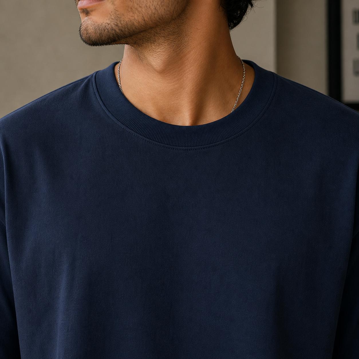Navy Blue Plain Oversized Cotton T-Shirt Unisex – Blank Essential
