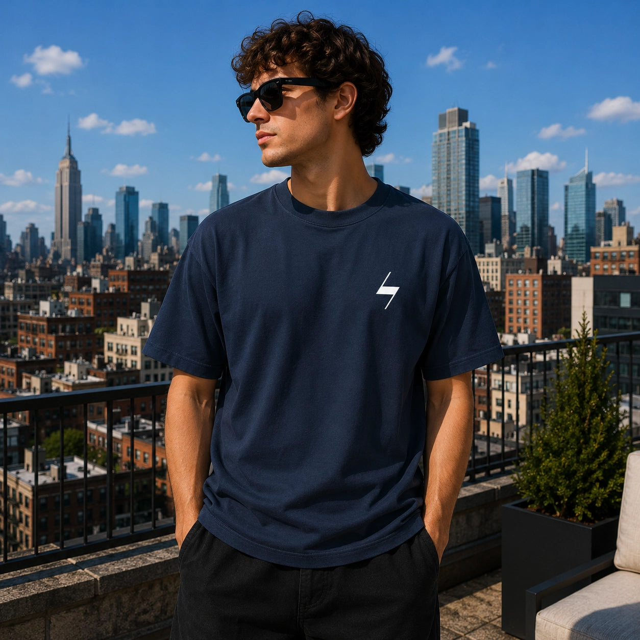 Navy Blue Signature Oversized Cotton Unisex T shirt