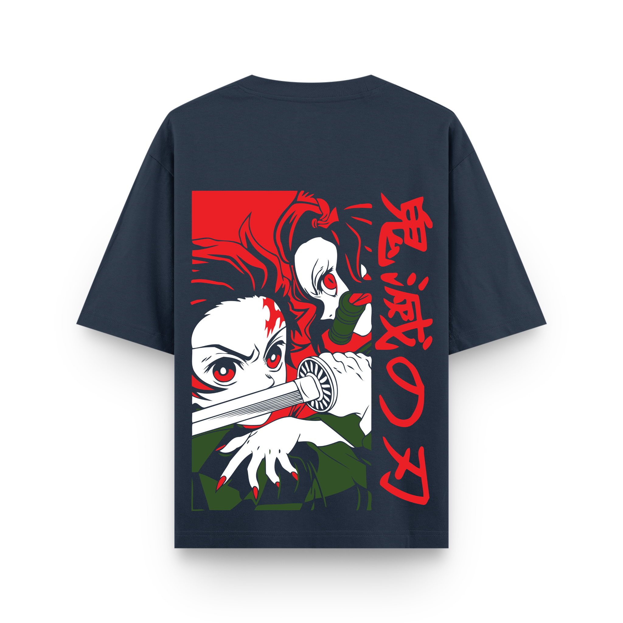Nezuko Anime Oversized Navy Blue Graphic T-Shirt