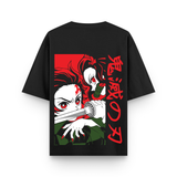 Nezuko Anime Oversized Black Graphic T-Shirt