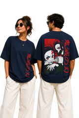 Nezuko Anime Oversized Navy Blue Graphic T-Shirt