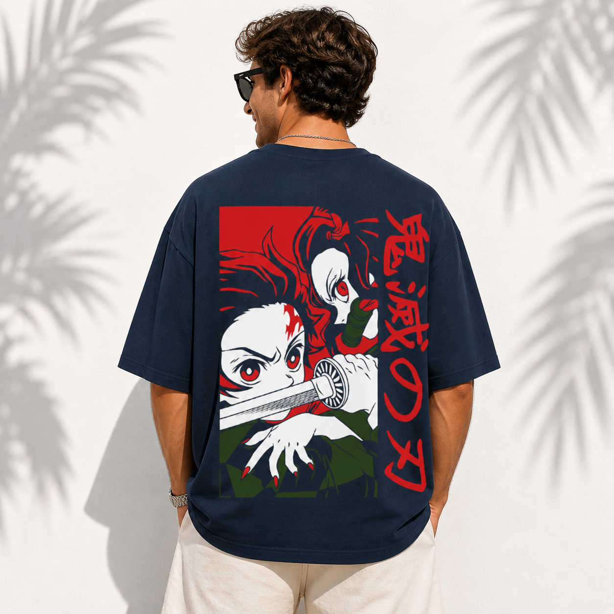 Nezuko Japanese Navy Blue Graphic Oversized T-shirt