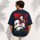 Nezuko Japanese Navy Blue Graphic Oversized T-shirt