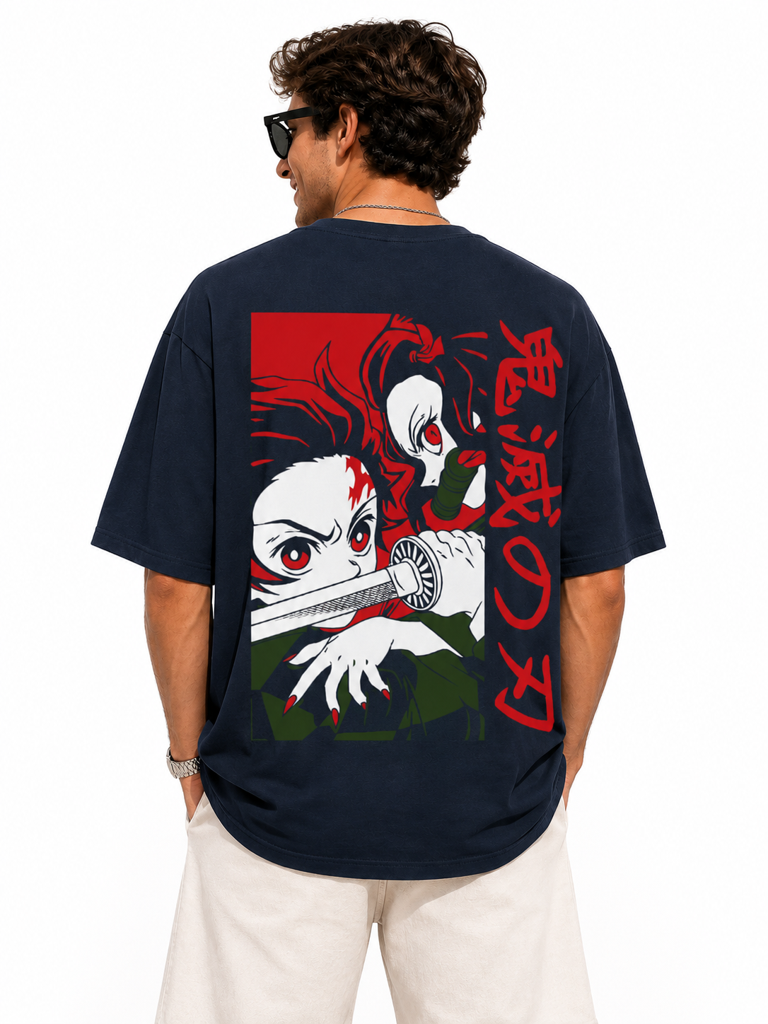 Nezuko Anime Oversized Navy Blue Graphic T-Shirt