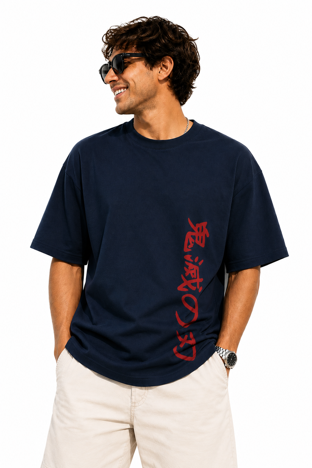 Nezuko Anime Oversized Navy Blue Graphic T-Shirt