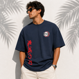 Nezuko Japanese Navy Blue Graphic Oversized T-shirt