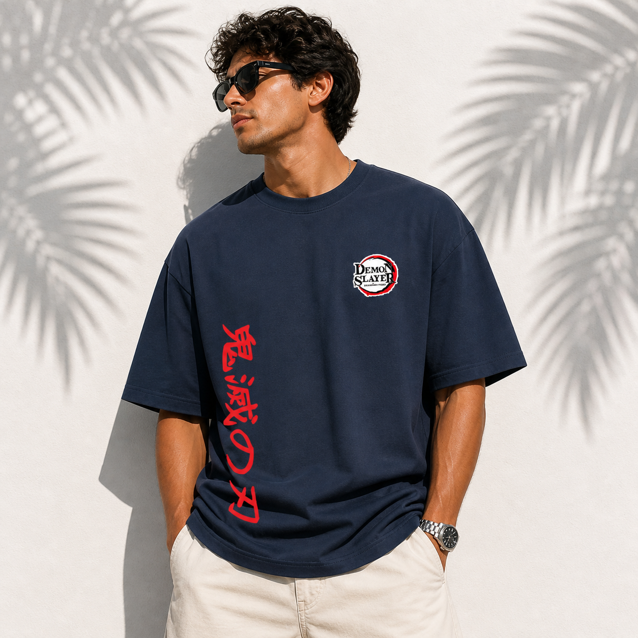 Nezuko Japanese Navy Blue Graphic Oversized T-shirt