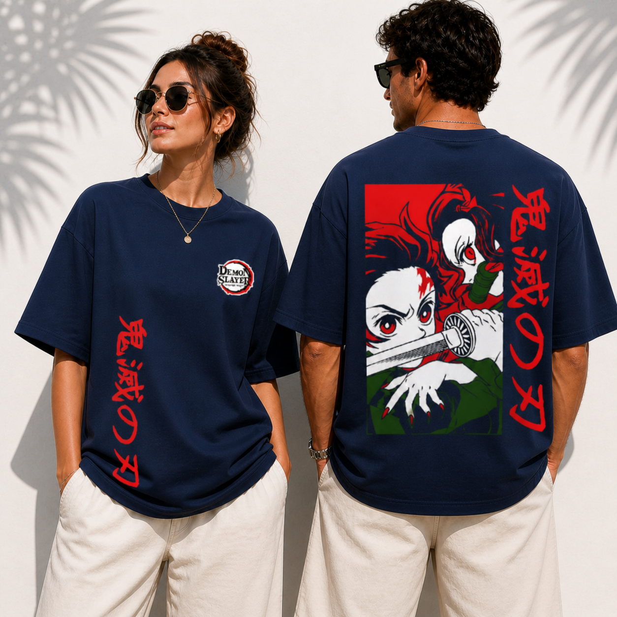 Nezuko Japanese Navy Blue Graphic Oversized T-shirt