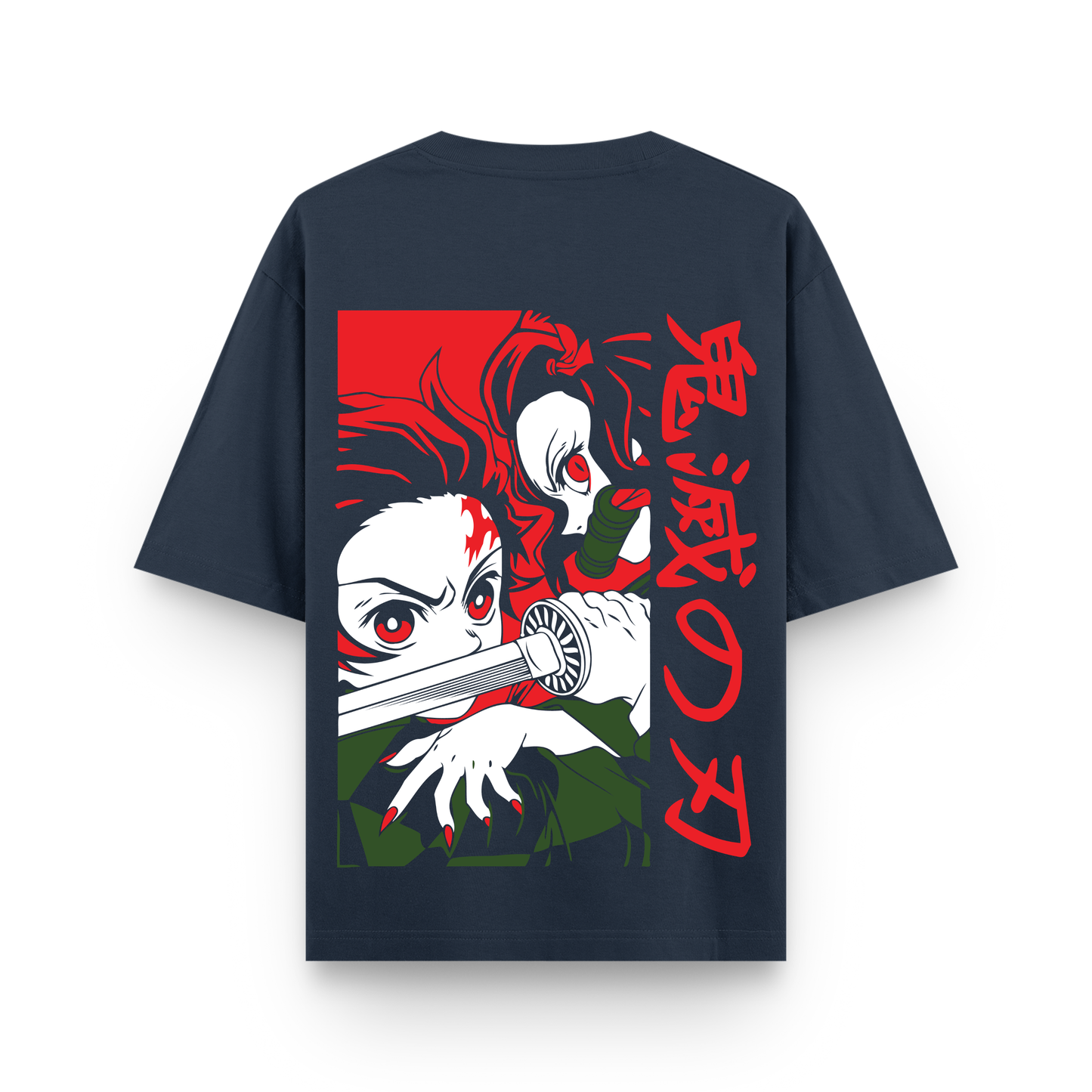Nezuko Japanese Navy Blue Graphic Oversized T-shirt
