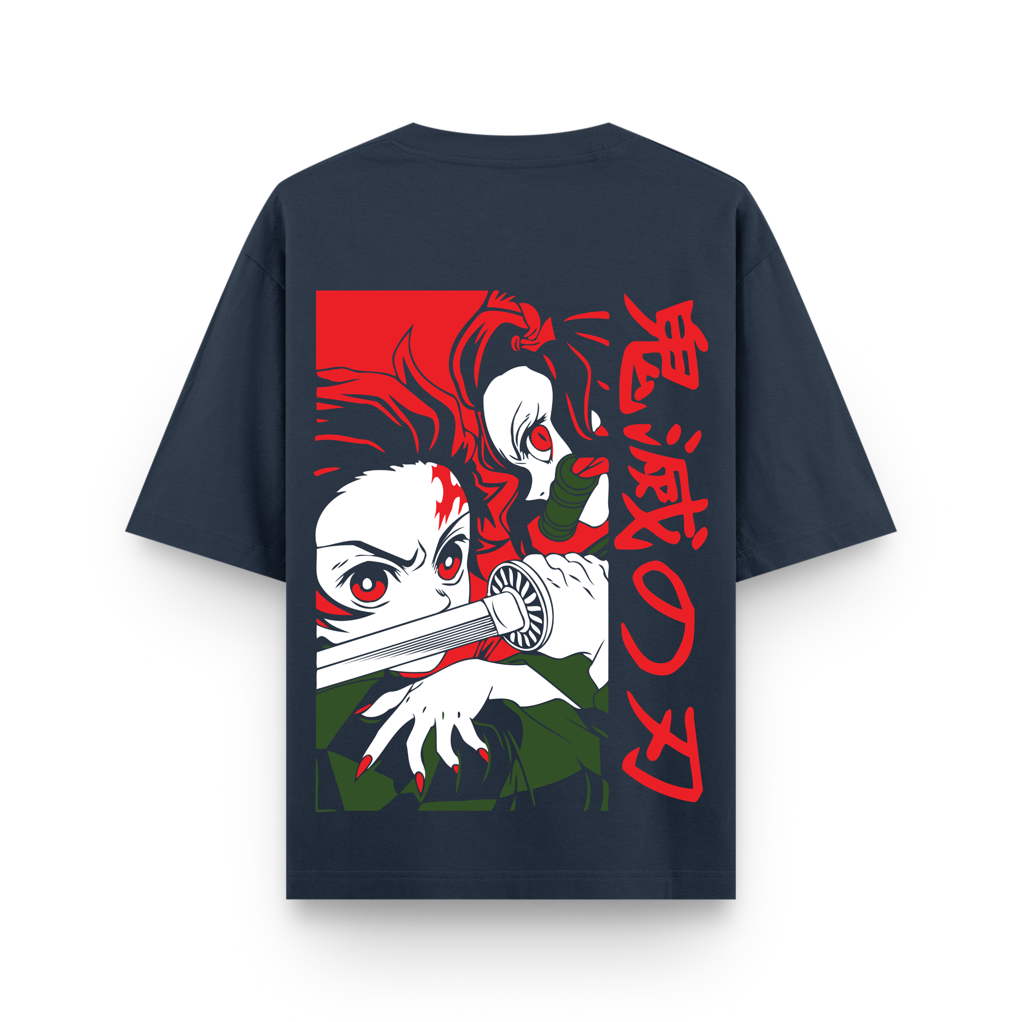 Nezuko Japanese Navy Blue Graphic Oversized T-shirt