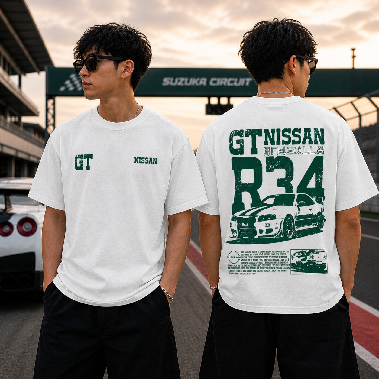 Nissan Skyline R34 GT-R Godzilla Oversized White Graphic T-Shirt
