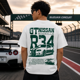 Nissan Skyline R34 GT-R Godzilla Oversized White Graphic T-Shirt