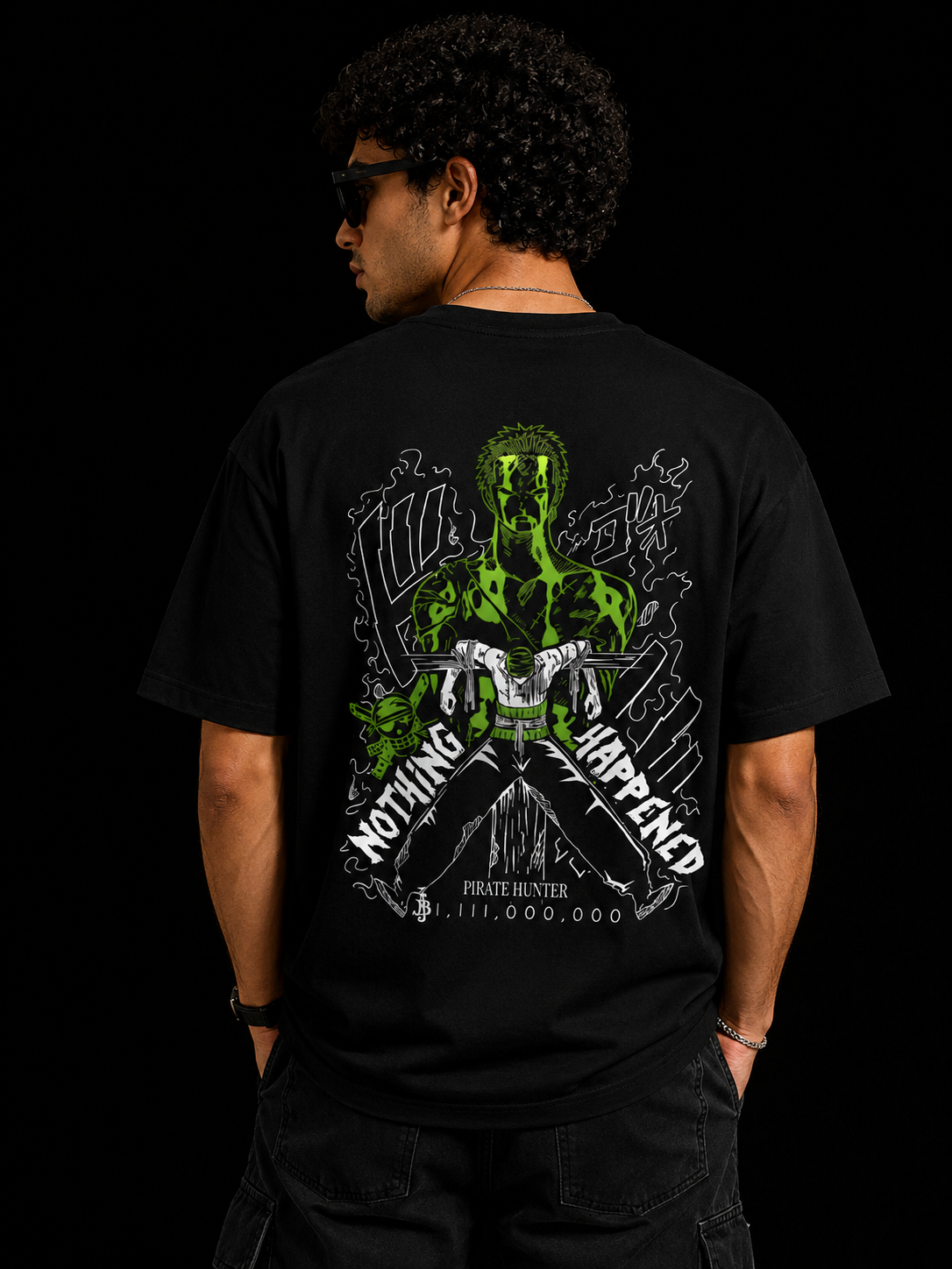 Nothing Happened Zoro Black Oversized Anime T-shirt