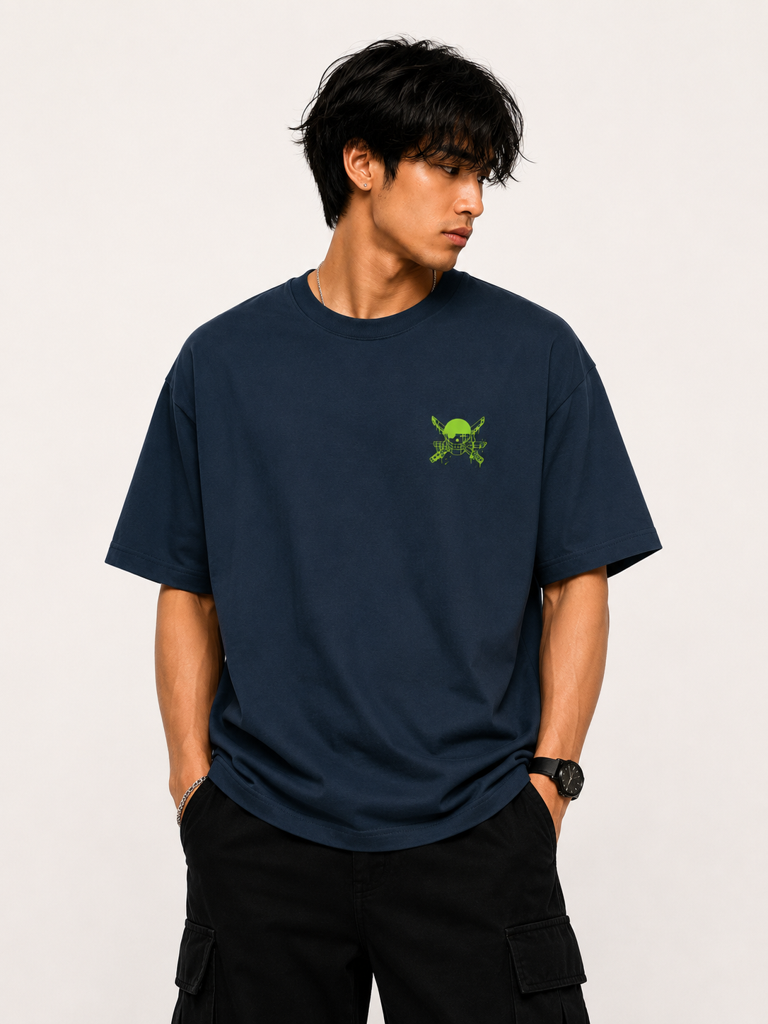 Nothing Happened Zoro Navy Blue Oversized Anime T-shirt