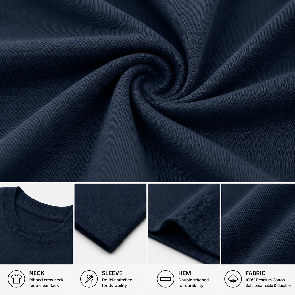 Navy Blue Plain Oversized Cotton T-Shirt Unisex – Blank Essential