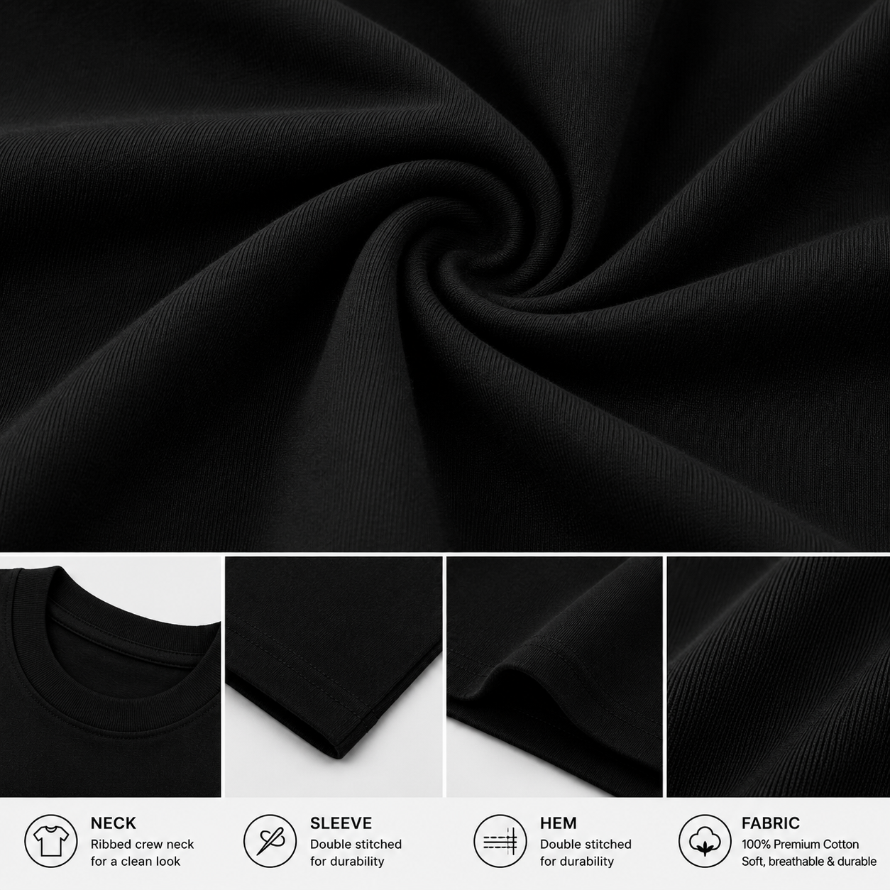 Black Plain Oversized Cotton T-Shirt Unisex – Blank Essential