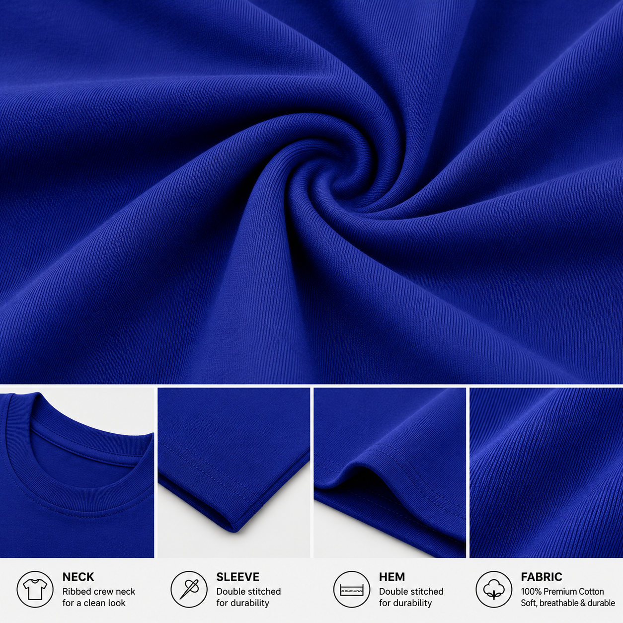 Royal Blue Plain Oversized Cotton T-Shirt Unisex – Blank Essential