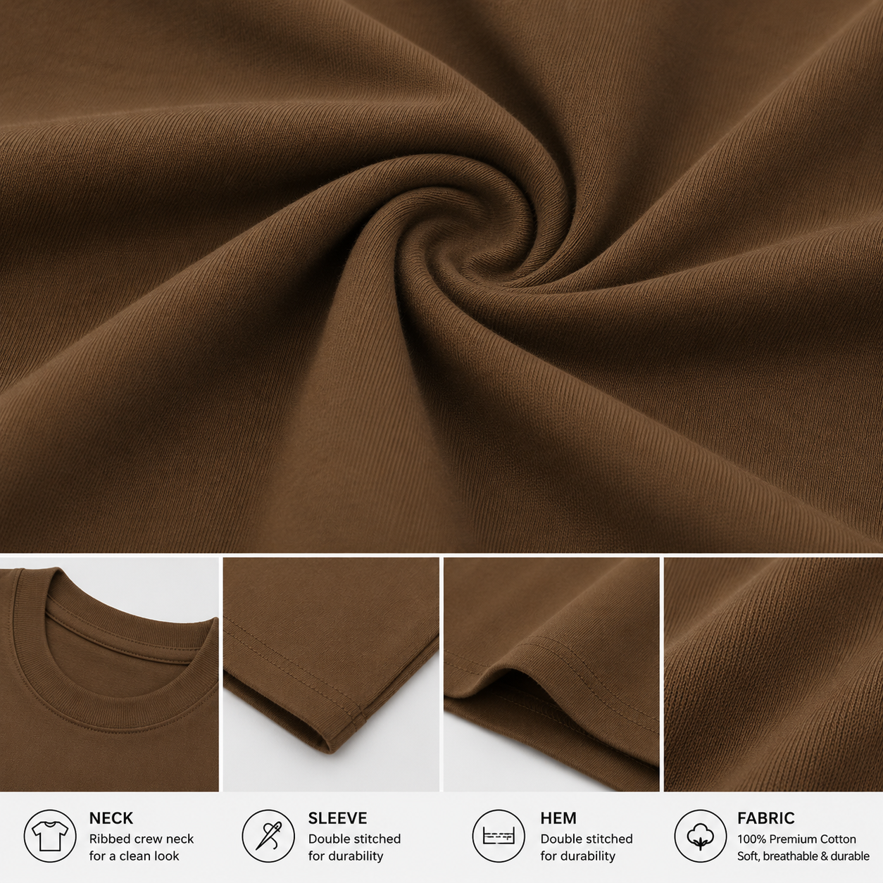 Brown Plain Oversized Cotton T-Shirt Unisex – Blank Essential