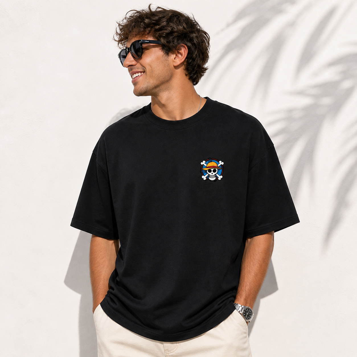Pirate King Luffy Oversized Black Graphic T-Shirt