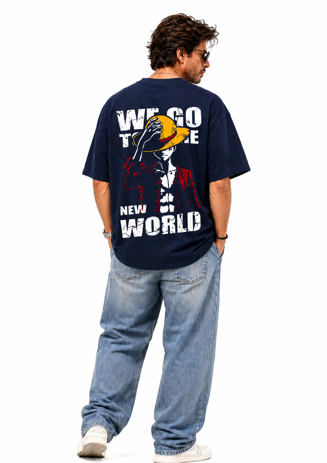 Pirate King Luffy Oversized Navy Blue Graphic T-Shirt