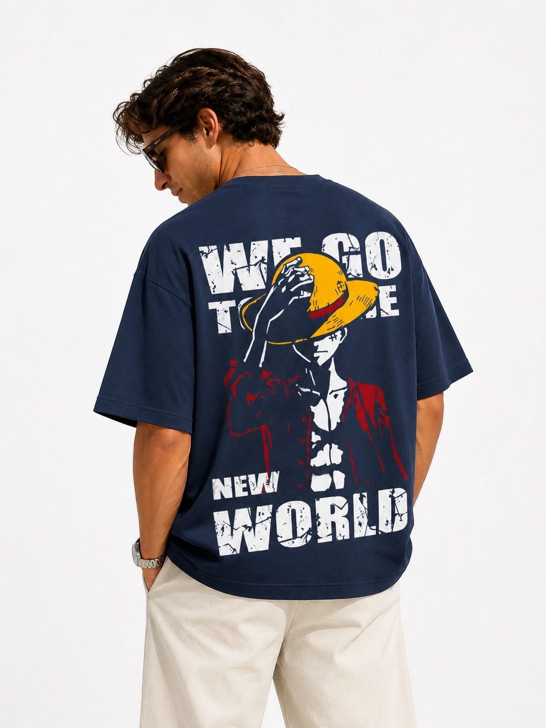 Pirate King Luffy Oversized Navy Blue Graphic T-Shirt