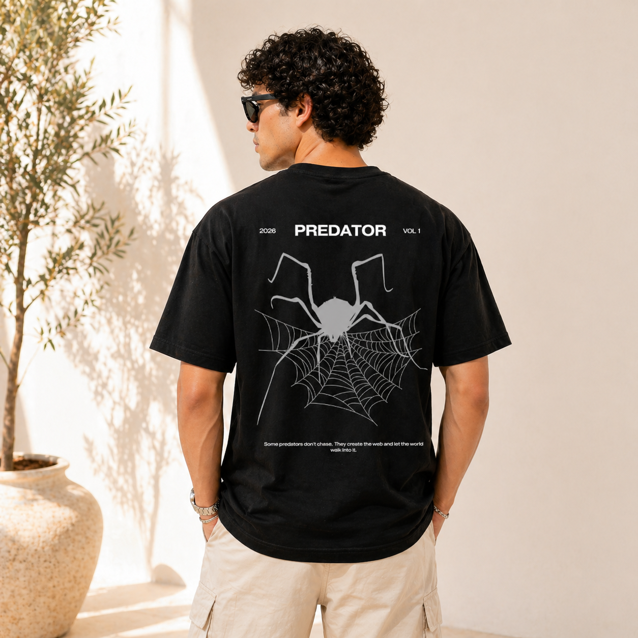 Predator Spider Oversized Black Graphic T-Shirt