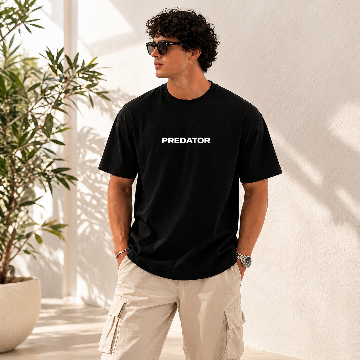 Predator Spider Oversized Black Graphic T-Shirt