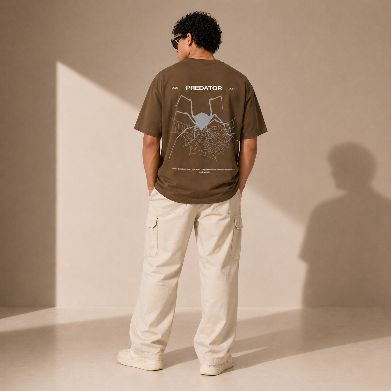 Predator Spider Oversized Brown Graphic T-Shirt