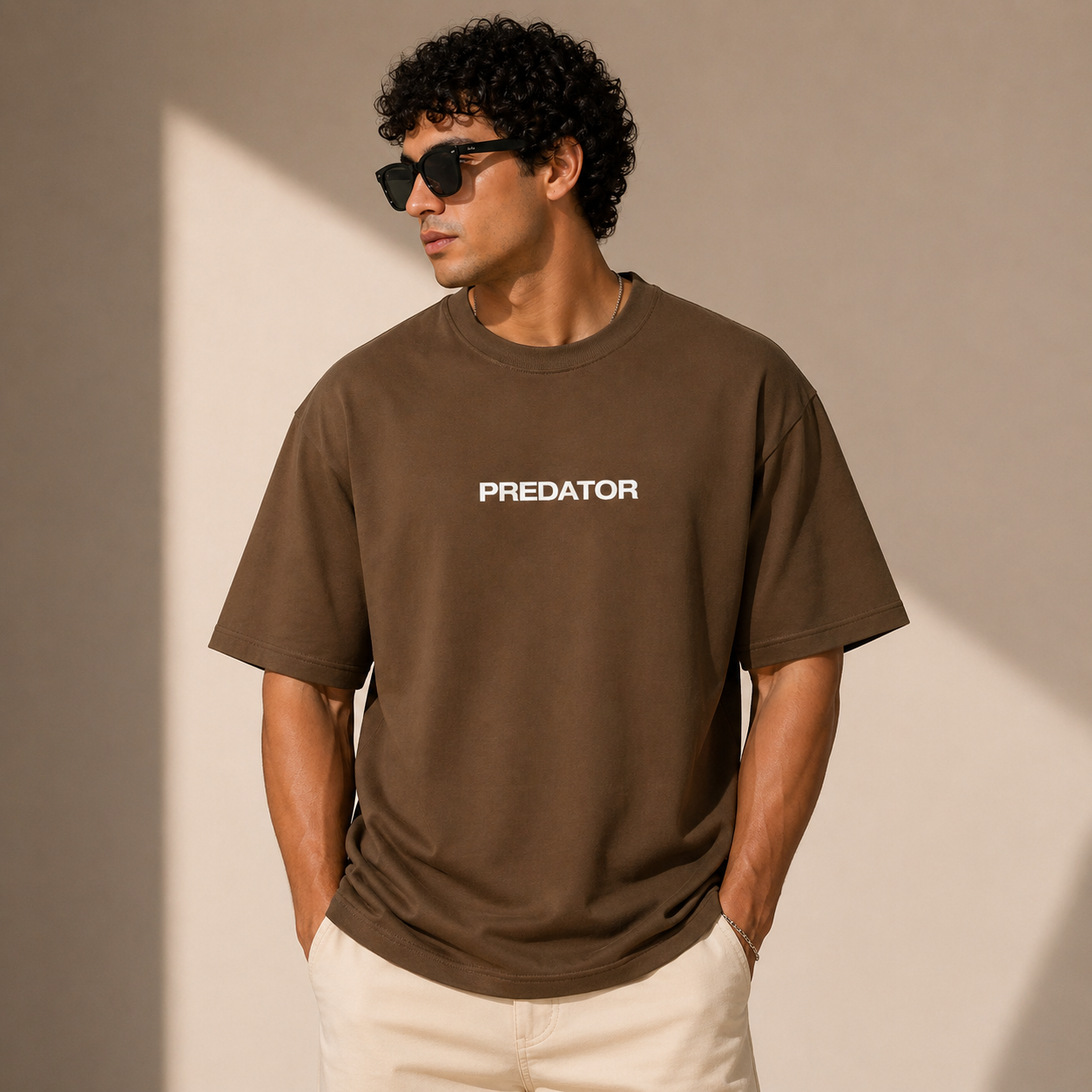 Predator Spider Oversized Brown Graphic T-Shirt