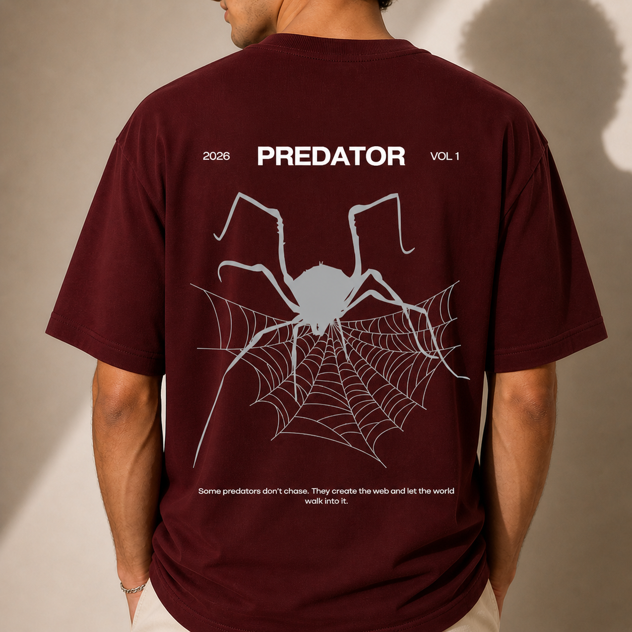 Predator Spider Oversized Maroon Graphic T-Shirt