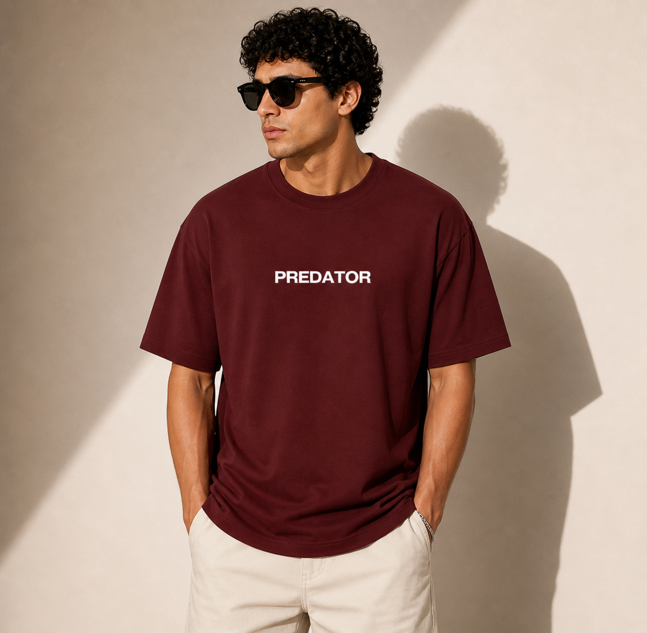 Predator Spider Oversized Maroon Graphic T-Shirt