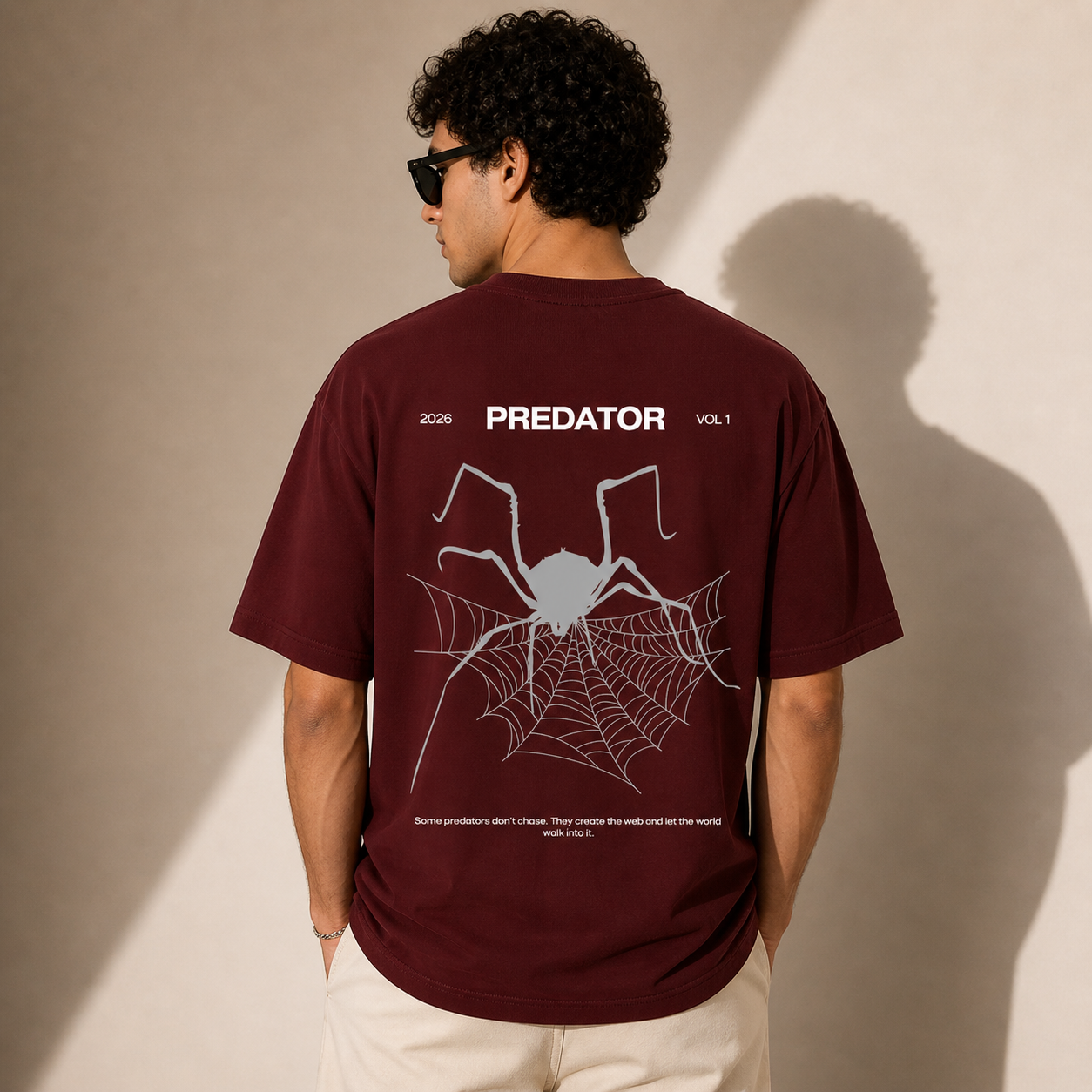 Predator Spider Oversized Maroon Graphic T-Shirt