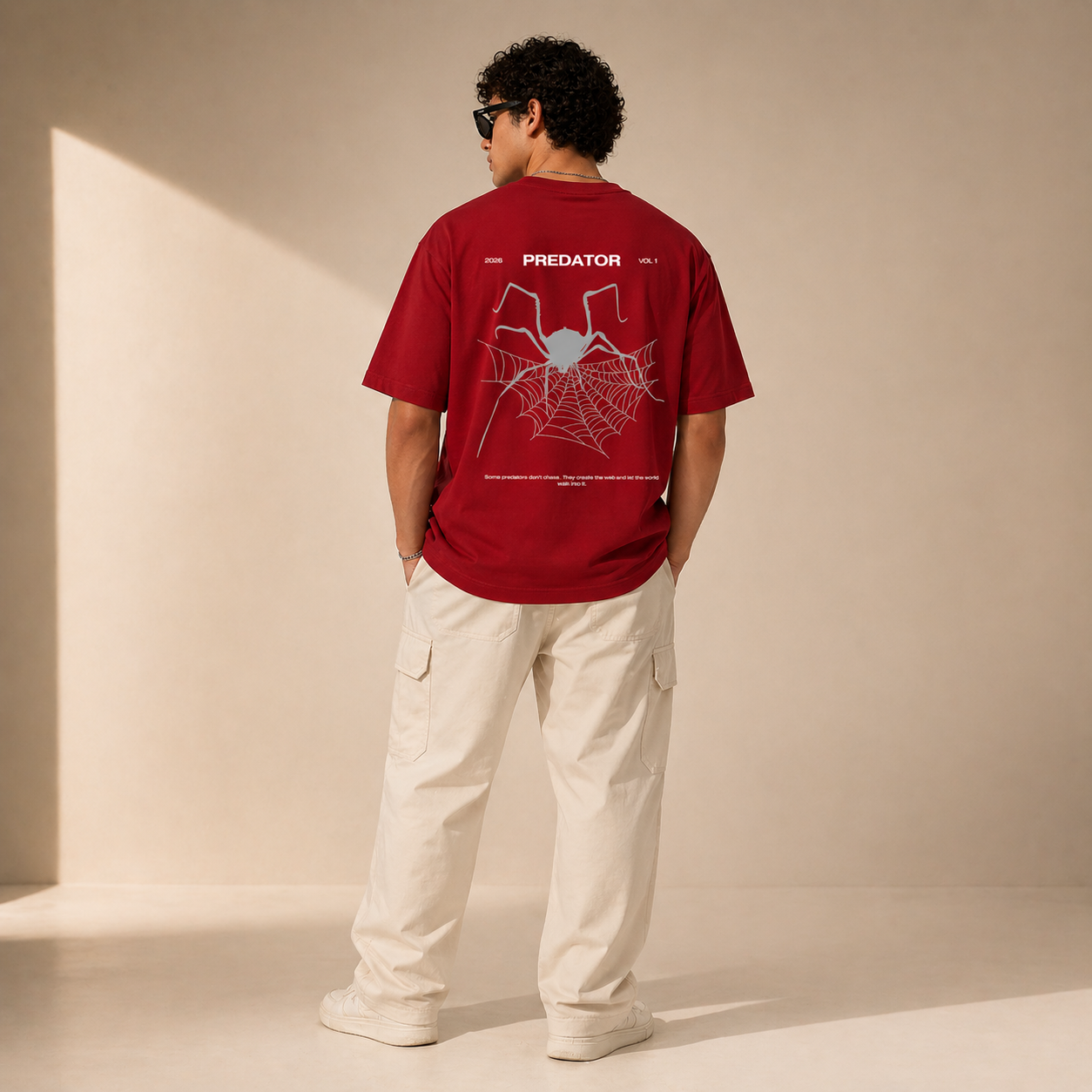 Predator Spider Oversized Red Graphic T-Shirt