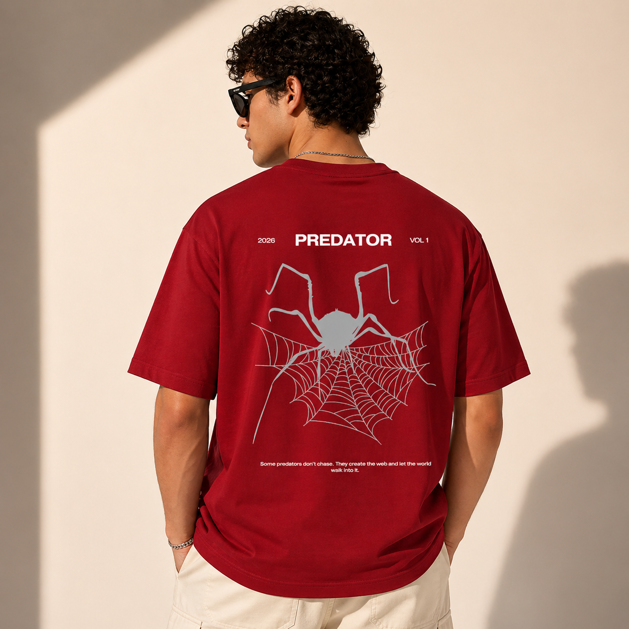 Predator Spider Oversized Red Graphic T-Shirt