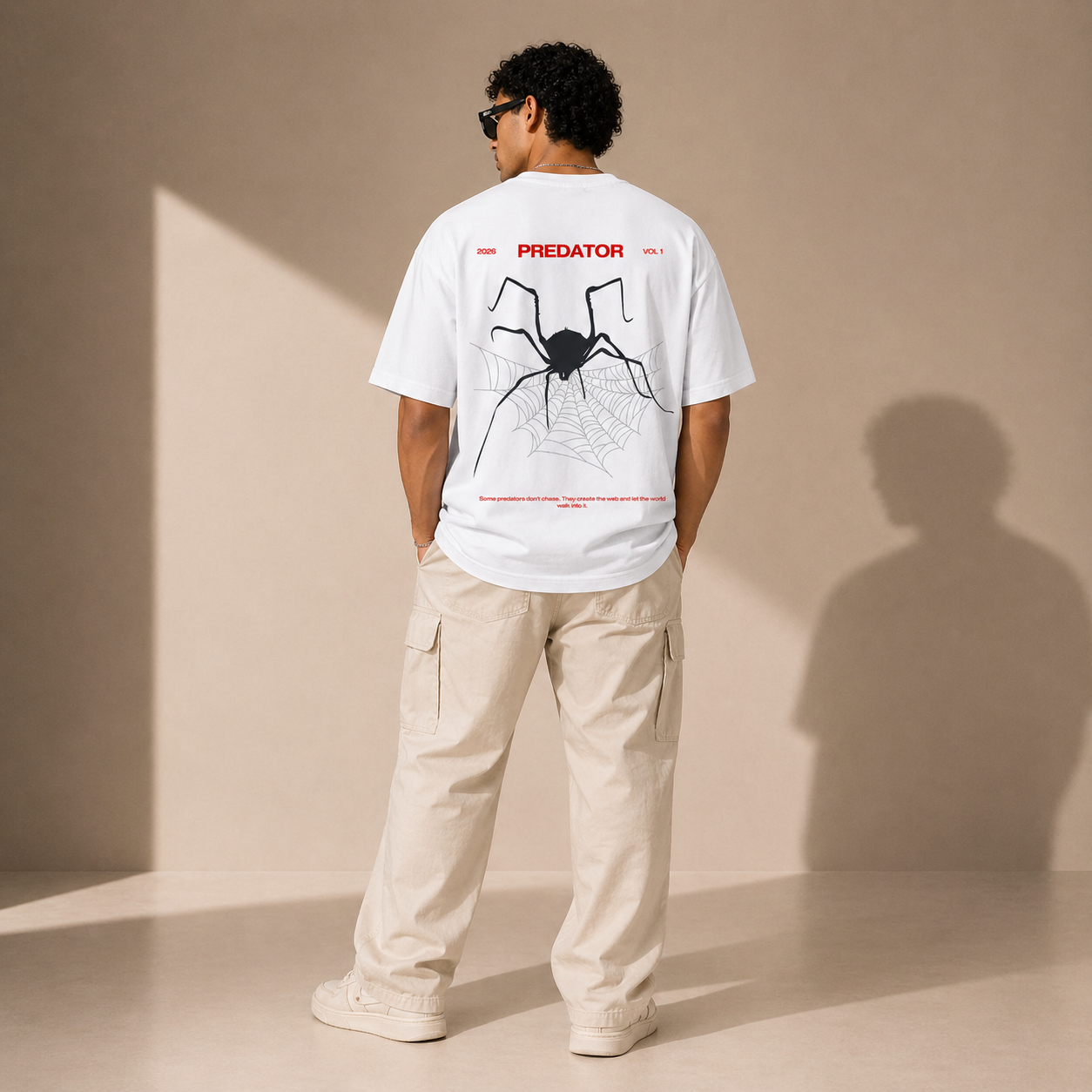 Predator Spider Oversized White Graphic T-Shirt