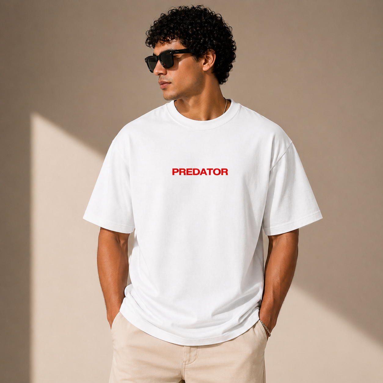 Predator Spider Oversized White Graphic T-Shirt