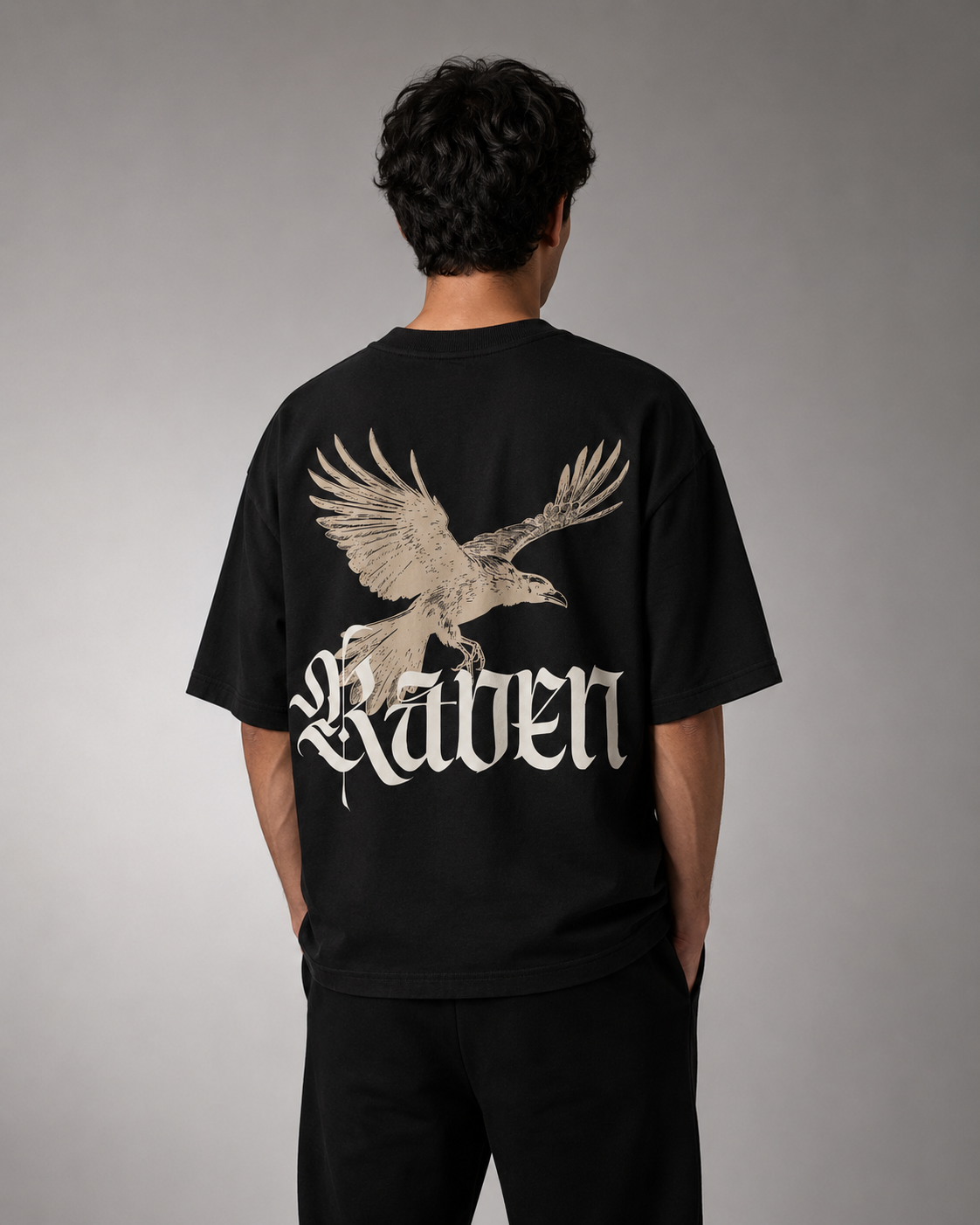 Raven Legacy Black Oversized Graphic T shirt