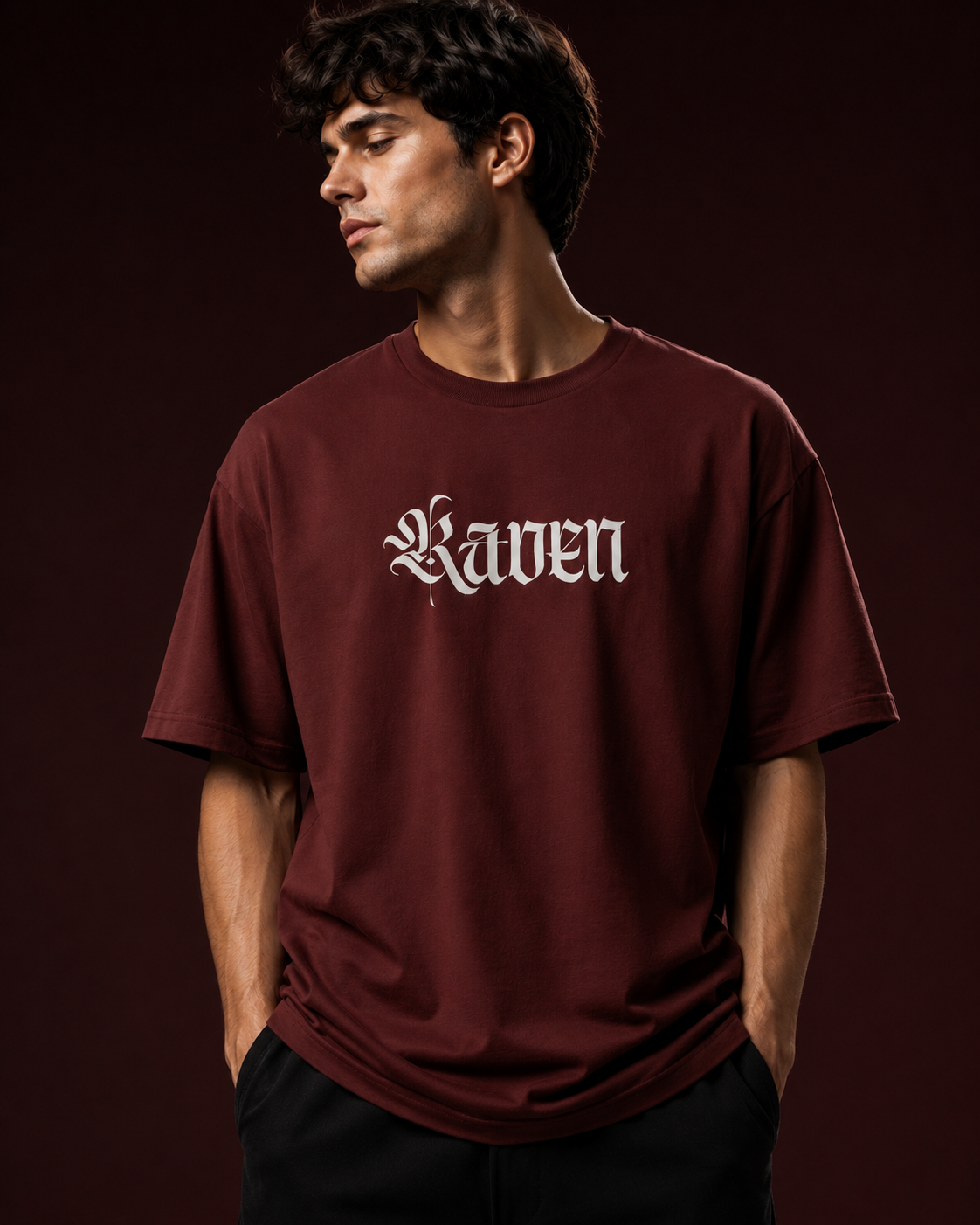 Raven Legacy Maroon Oversized Graphic T shirt