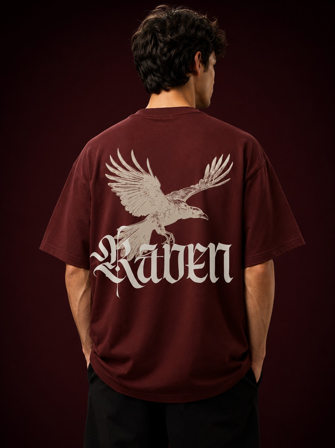 Raven Legacy Maroon Oversized Graphic T shirt