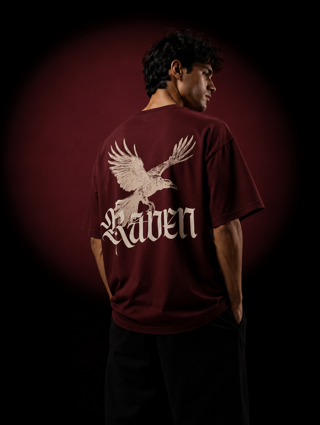 Raven Legacy Maroon Oversized Graphic T shirt